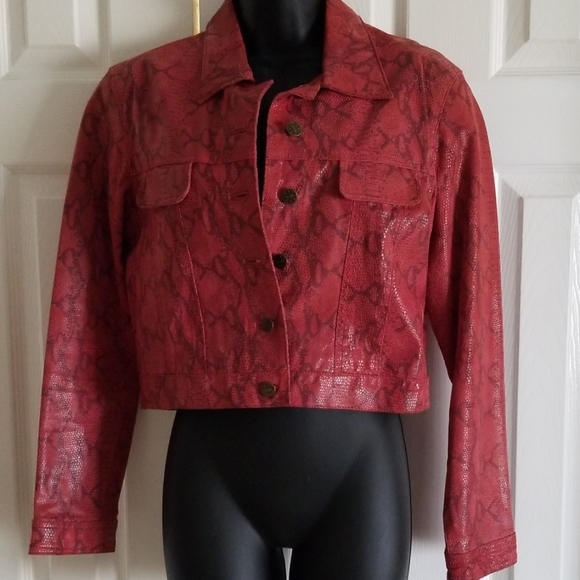 Leather Snake Print Cropped Jacket M - Picture 2 of 6